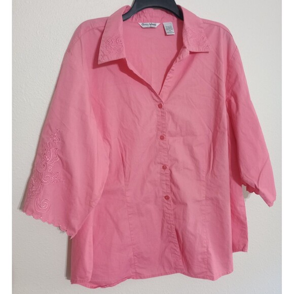 Quizz Woman Blouse‎ Pink Floral Embroidered 3/4 Scalloped Sleeve Plus Size 24 - Picture 1 of 6